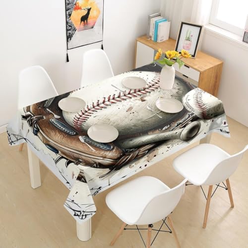 Pechiwuo Tischdecke Outdoor Baseball Wetterfest Tischdecke Abwaschbar 3D Baseball Tischdecken Polyester Wasserdicht Tischwäsche für Garten Küche Party Biertisch, 90x90 cm 4915v von Pechiwuo