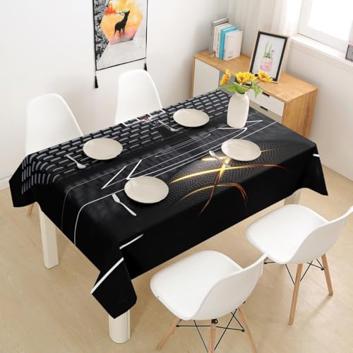 Pechiwuo Tischdecke Outdoor Basketball Wetterfest Tischdecke Abwaschbar 3D Schwarz Tischdecken Polyester Wasserdicht Tischwäsche für Garten Home Küche Speisetisch, 100x140 cm 4215v von Pechiwuo