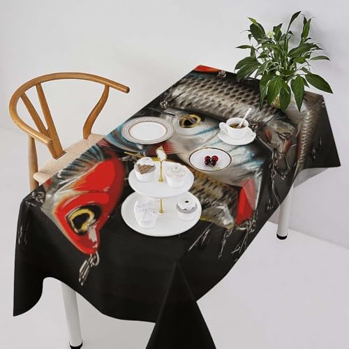 Pechiwuo Tischdecke Outdoor Fishing Bait Wetterfest Tischdecke Abwaschbar 3D Fisch Tischdecken Polyester Wasserdicht Tischwäsche für Garten Küche Party Biertisch, 140x140 cm 491p von Pechiwuo