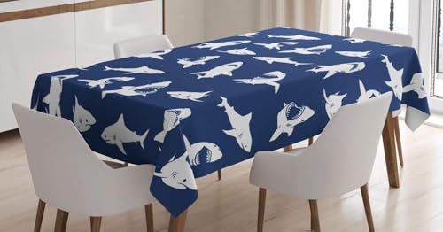 Pechiwuo Tischdecke Outdoor Hai Wetterfest Tischdecke Abwaschbar 3D Hai Tischdecken Polyester Wasserdicht Tischwäsche für Garten Küche Party Biertisch, 140x140 cm 5693v von Pechiwuo