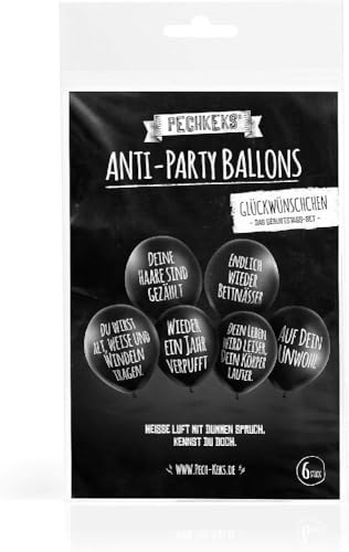 Pechkeks 4501006 Anti-Party-Ballons, schwarze Luftballons mit schrägen Sprüchen, Glückwünschchen-Set, schwarz, 18x11,50x1 von Pechkeks