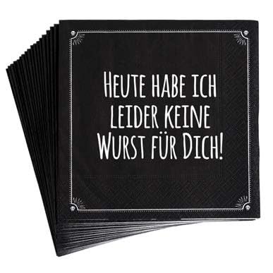 Pechkeks Servietten schwarz – Keine Wurst - Party Tischdeko Servietten mit Spruch für Freunde des schwarzen Humors, 33 x 33 cm, 10 Stück von Pechkeks