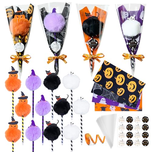 16 Stück Halloween-Plüschstifte, niedlicher Geister-Kürbis-Kugelschreiber mit Aufklebern, Leckerli-Tüten, gruselige Partygeschenke, Klassenzimmerpreise, Süßes oder Leckerei-Geschenk 16 Stück Halloween-Plüschstifte, niedlicher Geister-Kürbis-Kugelschreiber mit Aufklebern, Leckerli-Tüten, gruselige Partygeschenke, Klassenzimmerpreise, Süßes oder Leckerei-Geschenk von Pecopcock