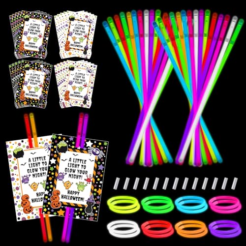 Pecopcock 48 Sets Halloween-Partygeschenke, Knick- oder Leckerei-Geschenke, keine Süßigkeiten, Halloween-Partyzubehör, leuchtende Armbänder, Geschenktüten, Klassenzimmerpreise von Pecopcock