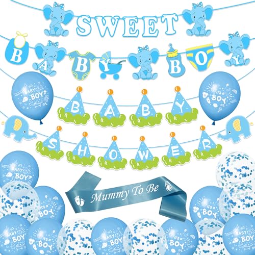 Babyparty-Ballons Dekorationen für Jungen – Blauer Elefant Sweet Banner Girlande Mummy to Be Schärpe Konfetti Ballon (Bule Elefant Baby Shower Dekorationen) von Pecration