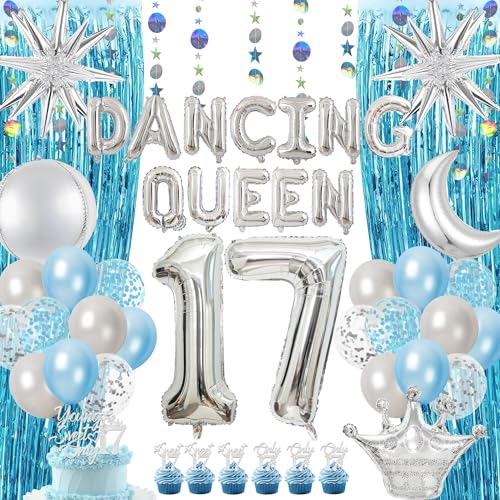 Dancing Queen 17th Birthday Decorations - Disco Blue Silver Happy Birthday Party Foil Latex Balloons Lametta Curtain Garland Cake Topper for Girl 17 Years Old Decoration Supplies Dancing Queen 17th Birthday Decorations - Disco Blue Silver Happy Birthday Party Foil Latex Balloons Lametta Curtain Garland Cake Topper for Girl 17 Years Old Decoration Supplies von Pecration