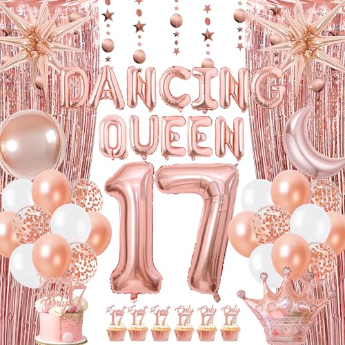 Dancing Queen 17th Birthday Decorations - Disco Rose Gold Happy Birthday Party Foil Latex Balloons Lametta Curtain Garland Cake Topper for Girl 17 Years Old Decoration Supplies Dancing Queen 17th Birthday Decorations - Disco Rose Gold Happy Birthday Party Foil Latex Balloons Lametta Curtain Garland Cake Topper for Girl 17 Years Old Decoration Supplies von Pecration