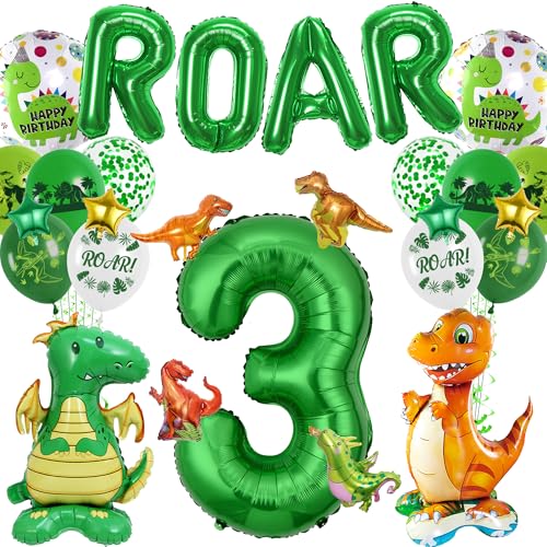 Dinosaurier Geburtstag Dekorationen 3. Luftballons - Dino Party Supplies Grüner Buchstabe Riesenzahl Luftballons Dinosaurier Folienballon Dschungel Dekoration für 3 Jahre alte Kinder Geburtstag Party von Pecration