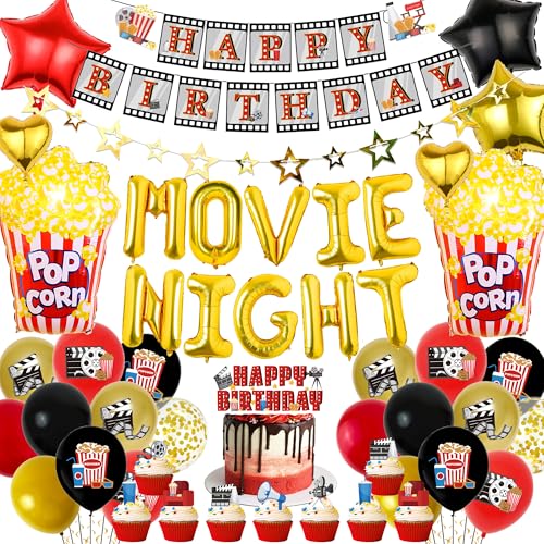 Filmnacht Zubehör Party Dekorationen - Kino Party Supplies Cupcake Toppers Popcorn Folie Stern Gold Buchstaben Luftballons, Happy Birthday Banner Girlande für Geburtstag Film Thema Party Dekoration Filmnacht Zubehör Party Dekorationen - Kino Party Supplies Cupcake Toppers Popcorn Folie Stern Gold Buchstaben Luftballons, Happy Birthday Banner Girlande für Geburtstag Film Thema Party Dekoration von Pecration