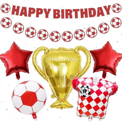 Fußball Geburtstag Dekorationen Banner Ballon - Rot und Weiß Party Supplies Enthält Happy Birthday Banner Girlanden Star Soccer Trophäe Folienballons für Jungen Fans Sport Themenfeiern Fußball Geburtstag Dekorationen Banner Ballon - Rot und Weiß Party Supplies Enthält Happy Birthday Banner Girlanden Star Soccer Trophäe Folienballons für Jungen Fans Sport Themenfeiern von Pecration