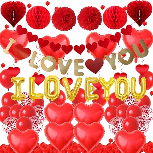 I Love You Luftballons Dekorationen - Rot Valentinstag (Gold I Love You Ballons) von Pecration