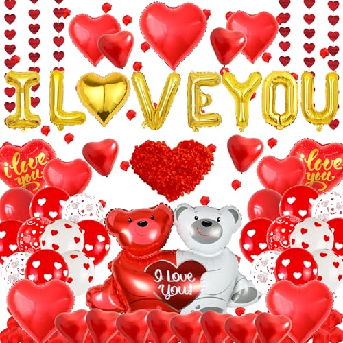 "I Love You" Valentinstag-Dekorationen – Goldene Valentinstag-Luftballons, Herzballon, Rosenblätter, Girlande, für Jahrestag, Hochzeit, Verlobung, Antrag, Geständnis, Valentinstag, Party-Dekoration "I Love You" Valentinstag-Dekorationen – Goldene Valentinstag-Luftballons, Herzballon, Rosenblätter, Girlande, für Jahrestag, Hochzeit, Verlobung, Antrag, Geständnis, Valentinstag, Party-Dekoration von Pecration