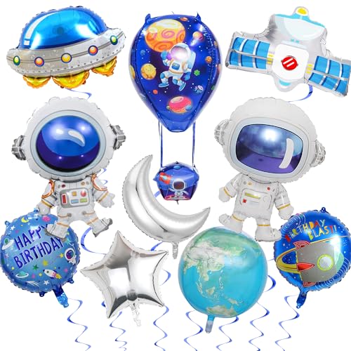 Luftballons mit Weltraumthema Geburtstagsdekorationen - 10 Stück Äußeres Partydekorationsset mit 3D-Raumschiff, großen niedlichen Astronauten-Satelliten und 4D-Erd-Folienballon für Happy Birthday Luftballons mit Weltraumthema Geburtstagsdekorationen - 10 Stück Äußeres Partydekorationsset mit 3D-Raumschiff, großen niedlichen Astronauten-Satelliten und 4D-Erd-Folienballon für Happy Birthday von Pecration
