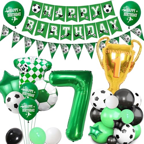 Party-Dekoration zum 7. Geburtstag, Motiv: Fußball-Motiv, für Jungen und Mädchen, Wimpelkette, Dekoration, Zahlen-Trophäe, Fußball-Shirt, Folienballons, Kindersport-Partyzubehör Party-Dekoration zum 7. Geburtstag, Motiv: Fußball-Motiv, für Jungen und Mädchen, Wimpelkette, Dekoration, Zahlen-Trophäe, Fußball-Shirt, Folienballons, Kindersport-Partyzubehör von Pecration