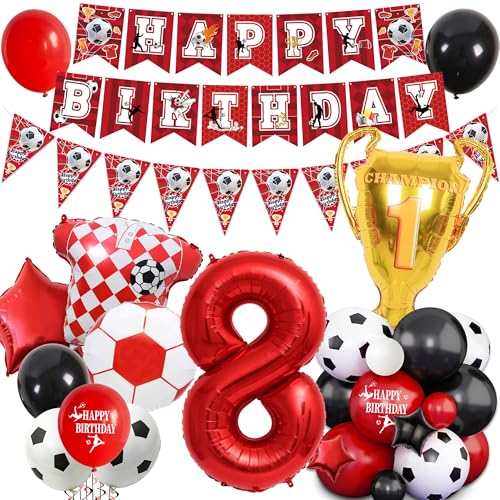 Party-Dekoration zum 8. Geburtstag, Motiv: Fußball-Motiv für Jungen und Mädchen, Wimpelkette, Dekoration, Zahlen-Trophäe, Fußball-Shirt, Folienballons, Jungen, Mädchen, Sport-Partyzubehör Party-Dekoration zum 8. Geburtstag, Motiv: Fußball-Motiv für Jungen und Mädchen, Wimpelkette, Dekoration, Zahlen-Trophäe, Fußball-Shirt, Folienballons, Jungen, Mädchen, Sport-Partyzubehör von Pecration