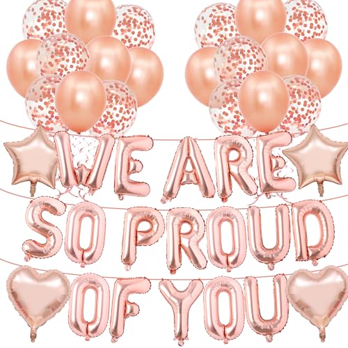 Party-Luftballons zum Schulabschluss, Aufschrift "Congratulations", "We Are So Proud Of You", rotgoldene Buchstabenfolie und Latexballon, gut gemacht, Dekorationen für Hochschulabschluss, Dekoration von Pecration