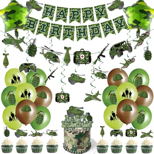 Pecration Camouflage Geburtstag Party Dekorationen - Grünes Militärthema Happy Birthday Banner Hängende Wirbel Latex Luftballons, Cupcake Toppers Cake Topper für Jungen Mädchen Party Supplies Pecration Camouflage Geburtstag Party Dekorationen - Grünes Militärthema Happy Birthday Banner Hängende Wirbel Latex Luftballons, Cupcake Toppers Cake Topper für Jungen Mädchen Party Supplies von Pecration