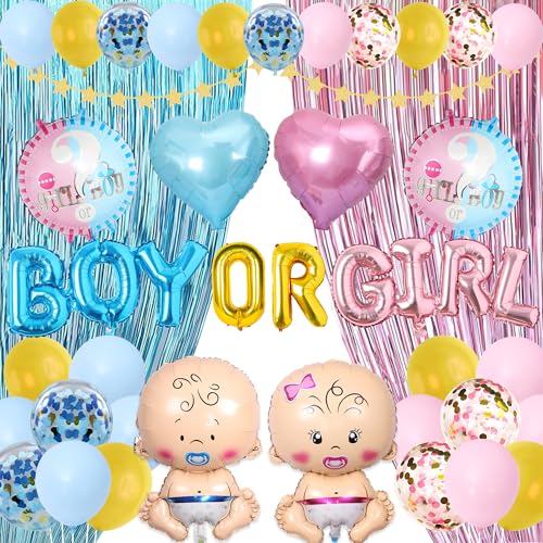 Pecration Gender Reveal Dekoration Luftballons - Blau Rosa Junge oder Mädchen Banner Baby Konfetti Latex Ballon Dekorationen Fransen Vorhang Girlande für Babyparty Party Supplies Pecration Gender Reveal Dekoration Luftballons - Blau Rosa Junge oder Mädchen Banner Baby Konfetti Latex Ballon Dekorationen Fransen Vorhang Girlande für Babyparty Party Supplies von Pecration