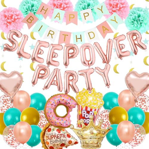 Pecration Sleepover Partyzubehör für Mädchen - Roségold Happy Birthday Banner Folie Latex Ballon Girlanden Papier Pom Poms für Mädchen Frauen Nacht Spa Schlummer Thema Party Dekoration Pecration Sleepover Partyzubehör für Mädchen - Roségold Happy Birthday Banner Folie Latex Ballon Girlanden Papier Pom Poms für Mädchen Frauen Nacht Spa Schlummer Thema Party Dekoration von Pecration