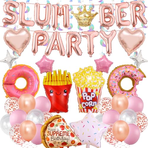 Pecration Slumber Party Supplies for Girls - Sleepover Party Decorations Letter Heart Popcorn Star Pizza Foil Balloons, Latex Balloon Garland for Spa Night Pyjama Theme Decoration von Pecration