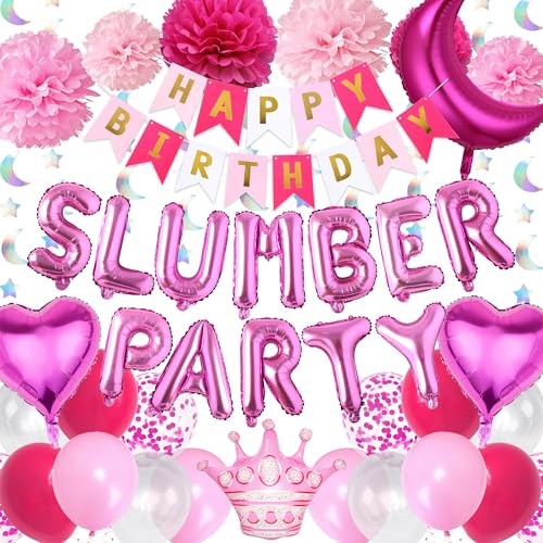 Slumber Birthday Party Supplies Mädchen - Rosa Happy Birthday Banner Luftballons Set mit Papier Pompons, hängende Girlanden für Nacht Sleepover Pyjama Party Dekorationen Slumber Birthday Party Supplies Mädchen - Rosa Happy Birthday Banner Luftballons Set mit Papier Pompons, hängende Girlanden für Nacht Sleepover Pyjama Party Dekorationen von Pecration