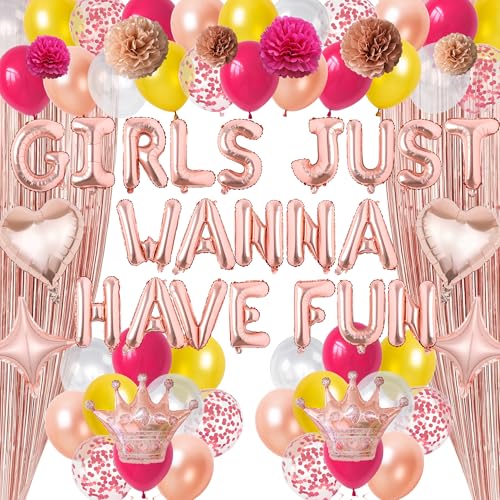 Slumber Party Decorations Supplies Girls - Rose Gold Girls Just Wanna Have Fun Folienballons Set mit Quastenvorhängen, Papier-Pompons und Latexballons für Nachtübernachtung, Pyjama-Party Slumber Party Decorations Supplies Girls - Rose Gold Girls Just Wanna Have Fun Folienballons Set mit Quastenvorhängen, Papier-Pompons und Latexballons für Nachtübernachtung, Pyjama-Party von Pecration
