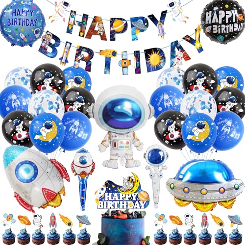 Space Birthday Party Decorations Balloons - 3D Spaceship Astronaut Rocket Planet Foil Balloon, Happy Birthday Banner Cupcake Toppers, Outer Space Galaxy Party Supplies for Kids Space Birthday Party Decorations Balloons - 3D Spaceship Astronaut Rocket Planet Foil Balloon, Happy Birthday Banner Cupcake Toppers, Outer Space Galaxy Party Supplies for Kids von Pecration