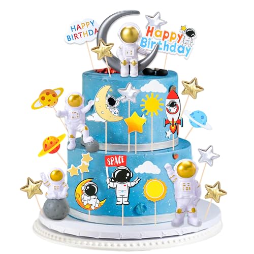 Space Geburtstag Dekorationen Kuchen Topper - 35 Stück Out Space Thema Cupcake Toppers Set mit 3D Astronaut Figur Ornament, Gold Galaxy Geburtstag Party Supplies für Jungen und Mädchen Space Geburtstag Dekorationen Kuchen Topper - 35 Stück Out Space Thema Cupcake Toppers Set mit 3D Astronaut Figur Ornament, Gold Galaxy Geburtstag Party Supplies für Jungen und Mädchen von Pecration