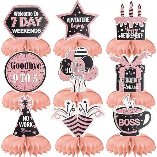 Tischdekorationen für den Ruhestand, Roségold, 9 Stück Happy Retirement Honeycomb Centerpieces für Frauen, Ruhestand, Neuanfänge, Partyzubehör für Büro, Abschiedsparty Tischdekorationen für den Ruhestand, Roségold, 9 Stück Happy Retirement Honeycomb Centerpieces für Frauen, Ruhestand, Neuanfänge, Partyzubehör für Büro, Abschiedsparty von Pecration