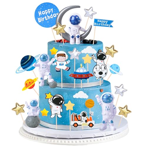 Weltraum Geburtstag Dekorationen Kuchen Topper - 35 Stück Out Space Thema Cupcake Toppers Set mit 3D Astronaut Figur Ornament, Blaue Galaxie Geburtstag Party Supplies für Jungen und Mädchen Weltraum Geburtstag Dekorationen Kuchen Topper - 35 Stück Out Space Thema Cupcake Toppers Set mit 3D Astronaut Figur Ornament, Blaue Galaxie Geburtstag Party Supplies für Jungen und Mädchen von Pecration