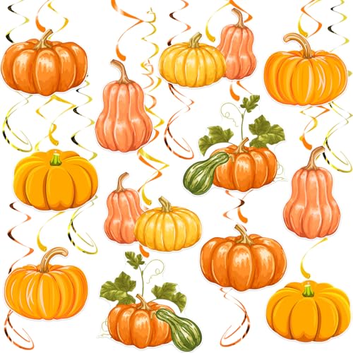 30 Stück Herbst-Kürbis-Hängewirbel, Thanksgiving Herbst Decke hängende Dekorationen Kürbis Wirbel Luftschlangen für Thanksgiving Herbst Ernte Party Supplies von Pedel