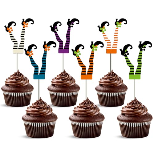 Halloween-Hexen-Cupcake-Topper, Hexenstiefel, Papier-Cupcake-Picks, Dekorationen für Halloween, Cupcake-Dekoration, Partyzubehör, 48 Stück von Pedel