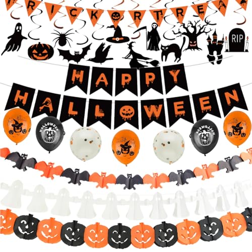 Halloween Deko Set, Ballons fur Halloweenparty Kinder, Halloween Girlande, Halloween Deko Indoor, Halloween Banner & Hängedeko, Gruselig Party für Wohnung Halloween Kinderparty Deko Halloween Deko Set, Ballons fur Halloweenparty Kinder, Halloween Girlande, Halloween Deko Indoor, Halloween Banner & Hängedeko, Gruselig Party für Wohnung Halloween Kinderparty Deko von Peelanmall