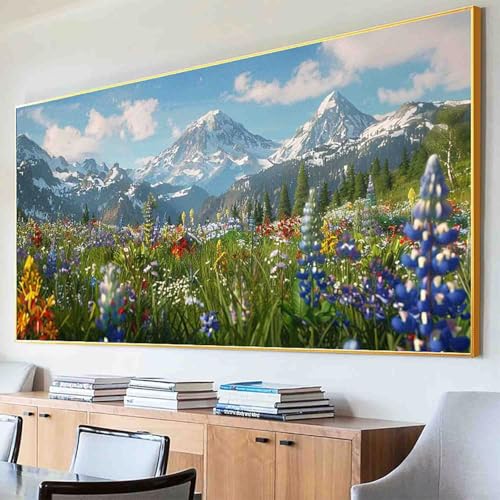 Diamond Painting Landschaft Diamond Painting Erwachsene groß xxl 50x100cm Diamant Painting Bilder Set, 5D Diamond Painting Schneeberg, DIY Cross Stickerei Diamond-Painting für Wandzimmer Deko W-7 von Peepezo