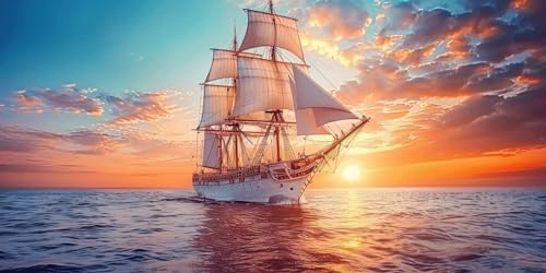 Diamond Painting Sonnenuntergang Diamond Painting Erwachsene groß xxl 70x140cm Diamant Painting Bilder Set, 5D Diamond Painting Schiff, DIY Cross Stickerei Diamond-Painting für Wandzimmer Deko 0-R von Peepezo