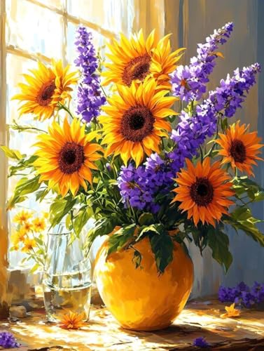 Malen Nach Zahlen Erwachsene Blume Malen Nach Zahlen Sonnenblume Paint by Numbers Kinder ab 7 8 9 Jahre Mädchen Kreativ Set mit Pinseln und Acrylfarben, Geschenk für Frauen 70x95cm (mit Rahmen) -i100 von Peepezo