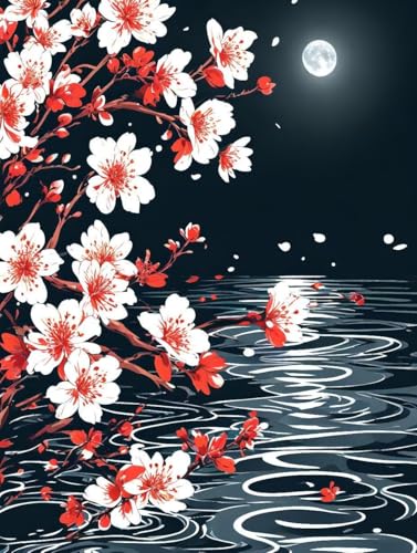 Malen Nach Zahlen Erwachsene Mond Malen Nach Zahlen Blume Paint by Numbers Kinder ab 7 8 9 10 Jahre Mädchen Kreativ Set mit Pinseln und Acrylfarben, Geschenk für Frauen 30x40cm (ohne Rahmen) -q39Q von Peepezo