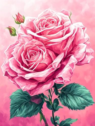 Malen Nach Zahlen Erwachsene Rose Malen Nach Zahlen Blume Paint by Numbers Kinder ab 7 8 9 10 Jahre Mädchen Kreativ Set mit Pinseln und Acrylfarben, Geschenk für Frauen 40x50cm (mit Rahmen) -r39S von Peepezo
