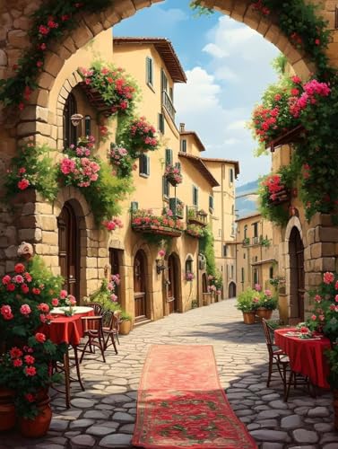 Malen Nach Zahlen Erwachsene Straße Malen Nach Zahlen Landschaft Paint by Numbers Kinder ab 7 8 9 Jahre Mädchen Kreativ Set mit Pinseln und Acrylfarben, Geschenk für Frauen 70x95cm (mit Rahmen) -a494 von Peepezo