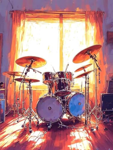 Malen Nach Zahlen Musikinstrumente Malen Nach Zahlen Erwachsene ohne Rahmen Schlagzeug Paint by Numbers Mit 3 - Pinseln und Acrylfarbe Leinwand Kreativ Set für Home Haus Deko Geschenke 50x65cm -w272 von Peepezo