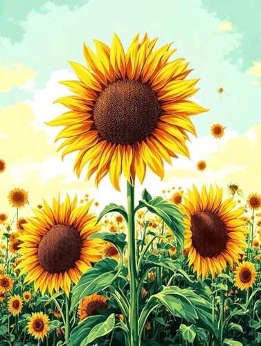 Malen Nach Zahlen Sonnenblume Malen Nach Zahlen Erwachsene ohne Rahmen Blume Paint by Numbers Mit 3 - Pinseln und Acrylfarbe Knitterfreie Leinwand Kreativ Set, Home Haus Deko Geschenke 50x65cm -a361 von Peepezo