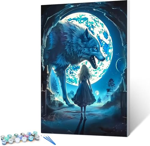 Peepezo Frau Malen nach Zahlen, Wolf DIY handgemalte Kits, Acrylpigment-Kunstwerk für Heimdekoration, Leinwand, Malerei, Geschenk für Erwachsene, Anfänger, Kinder, 30x40cm (Ohne Rahmen) von Peepezo