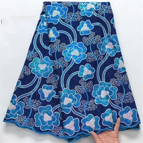 Afrikanische Pailletten-Fleece-Beflockungsnetz, Spitzenstoffe, nigerianische französische Netz-Netz-Spitze für Frauen, Hochzeitskleid von Pegsmio