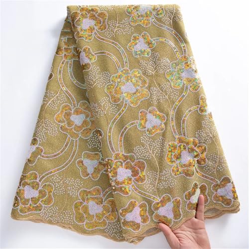 Afrikanische Pailletten-Fleece-Beflockungsnetz, Spitzenstoffe, nigerianische französische Netz-Netz-Spitze für Frauen, Hochzeitskleid von Pegsmio