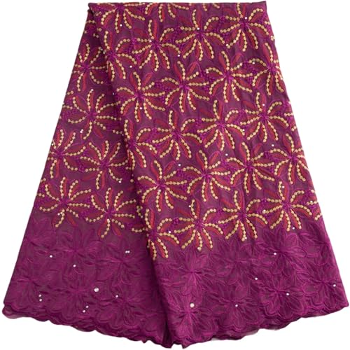 Afrikanischer Baumwoll-Spitzenstoff, Schweizer Voile mit Steinen, Nigeria, 3D-Stickerei, Baumwollspitze für Damenkleid von Pegsmio
