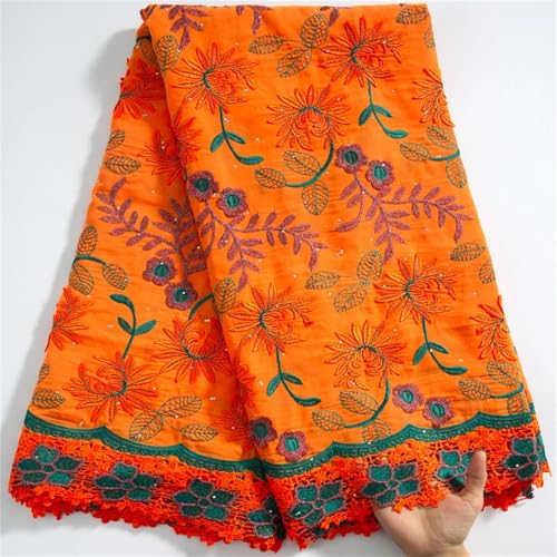 Afrikanischer Baumwoll-Spitzenstoff, Schweizer Voile mit Steinen, Nigeria, 3D-Stickerei, Baumwollspitze für Damenkleid von Pegsmio