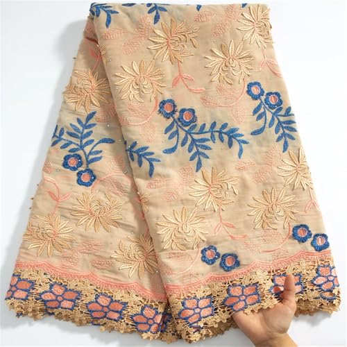 Afrikanischer Baumwoll-Spitzenstoff, Schweizer Voile mit Steinen, Nigeria, 3D-Stickerei, Baumwollspitze für Damenkleid von Pegsmio