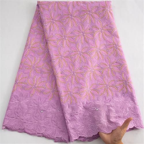 Afrikanischer Baumwoll-Spitzenstoff, Schweizer Voile mit Steinen, Nigeria, 3D-Stickerei, Baumwollspitze für Damenkleid von Pegsmio