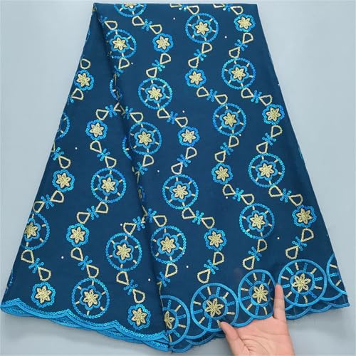 Afrikanischer nigerianischer Schweizer Voile-Spitzenstoff, Stickerei, Tüll, Baumwolle, Hochzeit, Party, Damastkleid, Pailletten, 4,5 m von Pegsmio