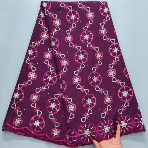Afrikanischer nigerianischer Schweizer Voile-Spitzenstoff, Stickerei, Tüll, Baumwolle, Hochzeit, Party, Damastkleid, Pailletten, 4,5 m von Pegsmio